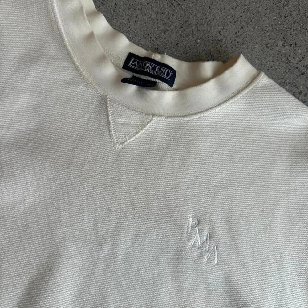 Lands' End cream crewneck sweater 100% cotton vintage cream crew pullover xl